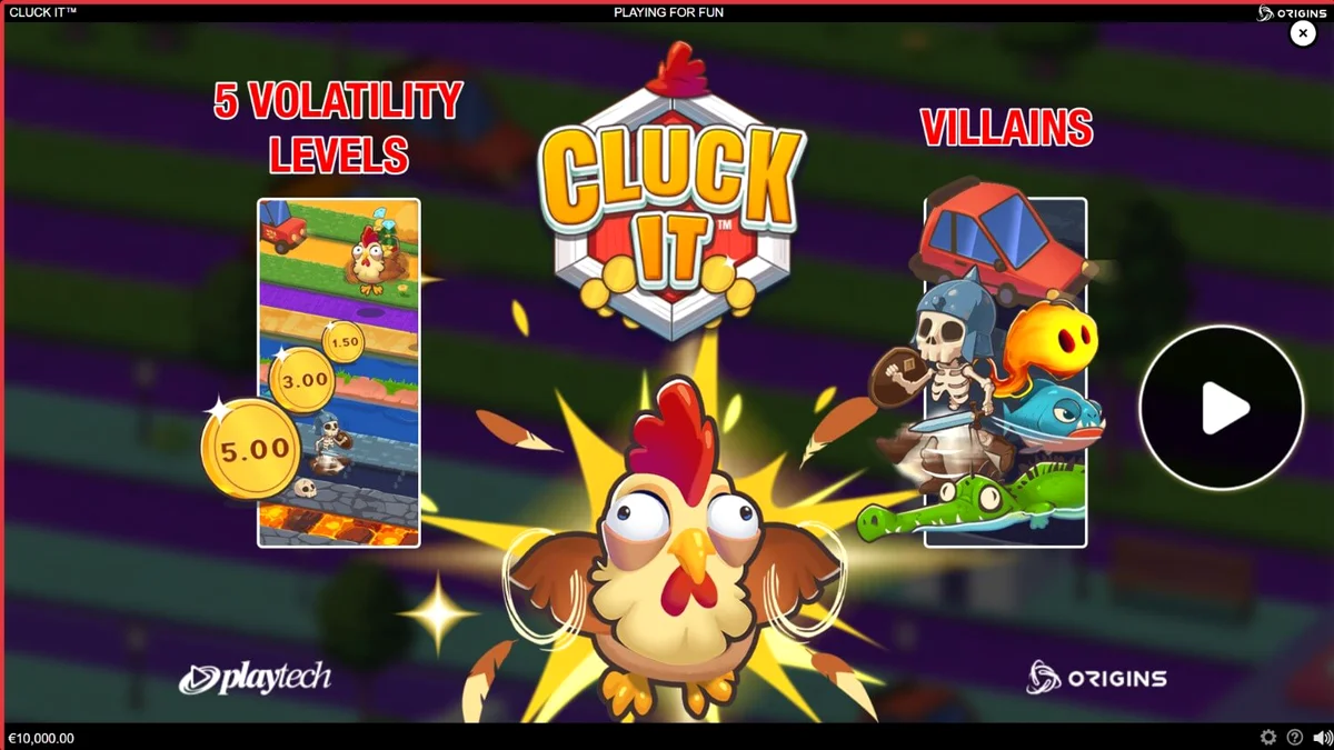 Tampilan visual permainan Cluck It dengan tema peternakan dan karakter ayam yang lucu.