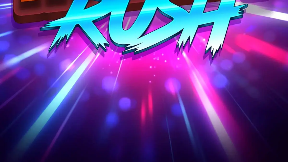 Visual neon penuh warna dari slot Multi Rush dengan simbol buah klasik dan latar belakang arcade.