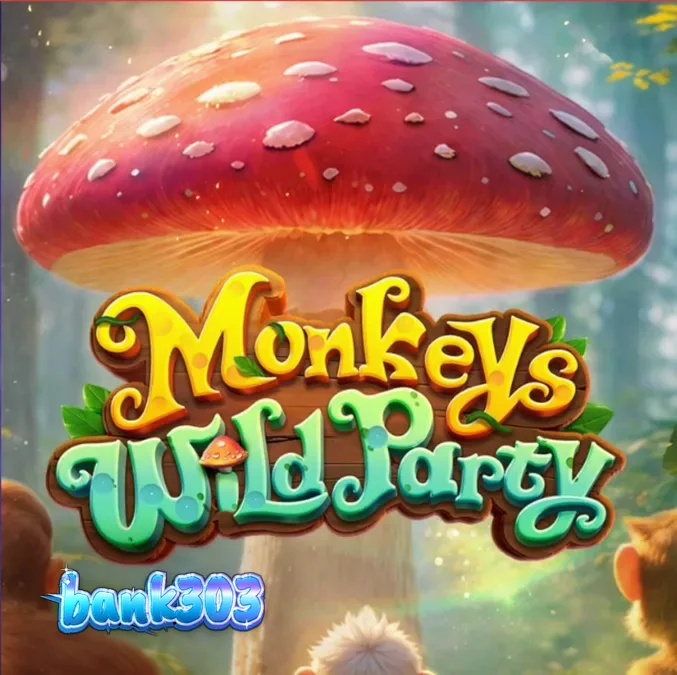 Tampilan visual slot Monkeys Wild Party dengan tema hutan neon dan primata.